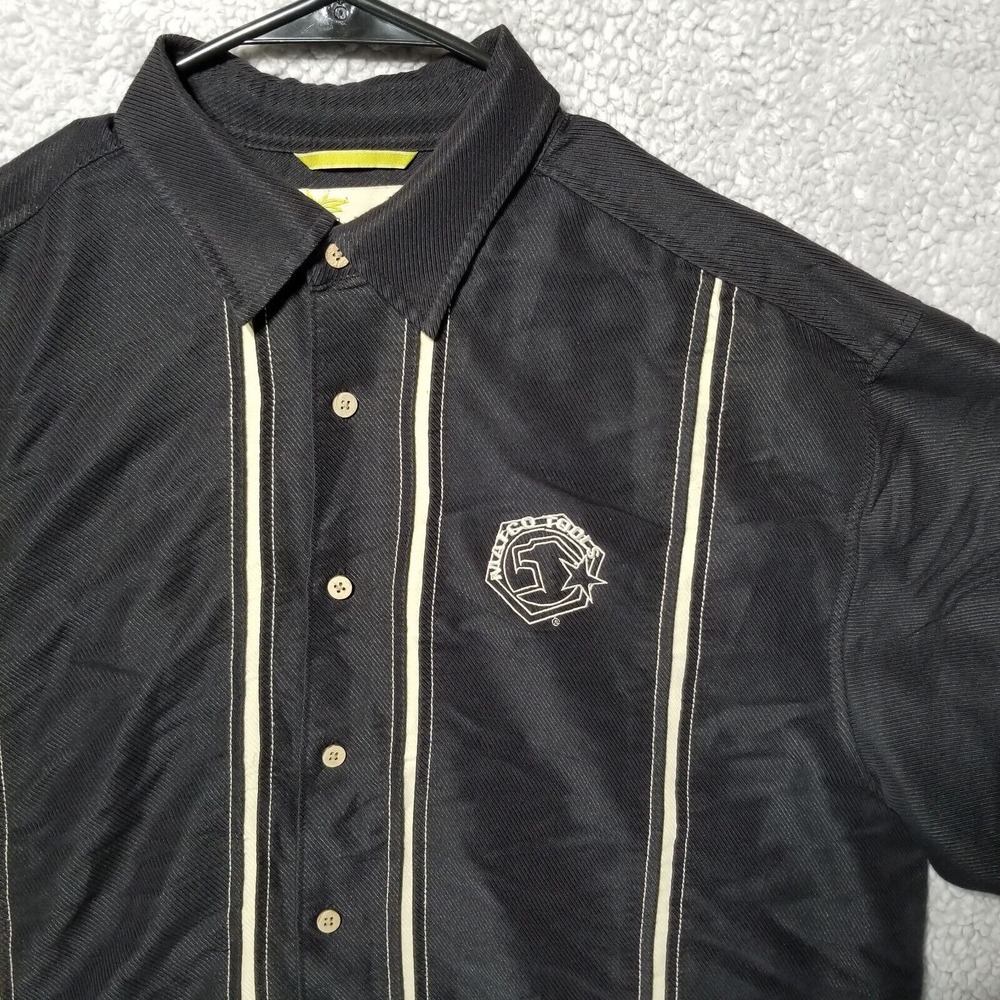 Matco Tools Cubavera camp collar short sleeve button shirt large black beige